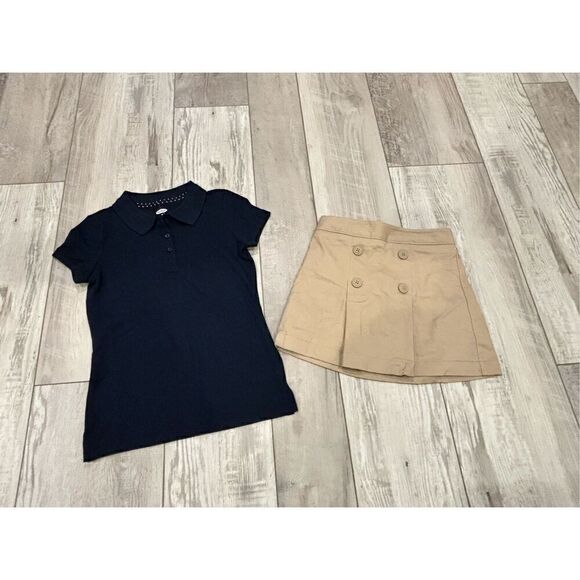 Old Navy school uniform tan and navy top and skirt, girls size S 6-7 - Picture 1 of 10